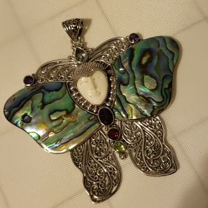 Bali sterling abalone butterfly pendant
